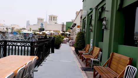 empty restaurant balcony with cityscape view