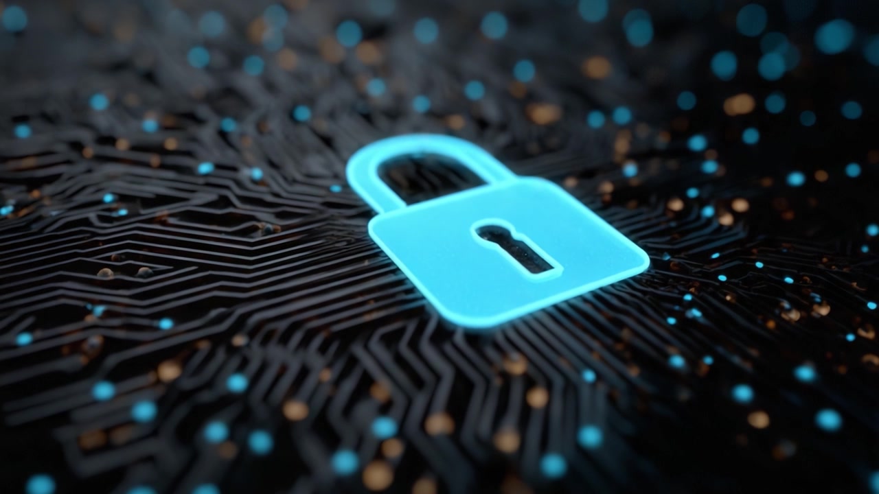 A Visual Representation of Cybersecurity: The Lock Symbol Against a Dark Circuit Background, Highlighting the Importance of Digital Security in Modern Technology