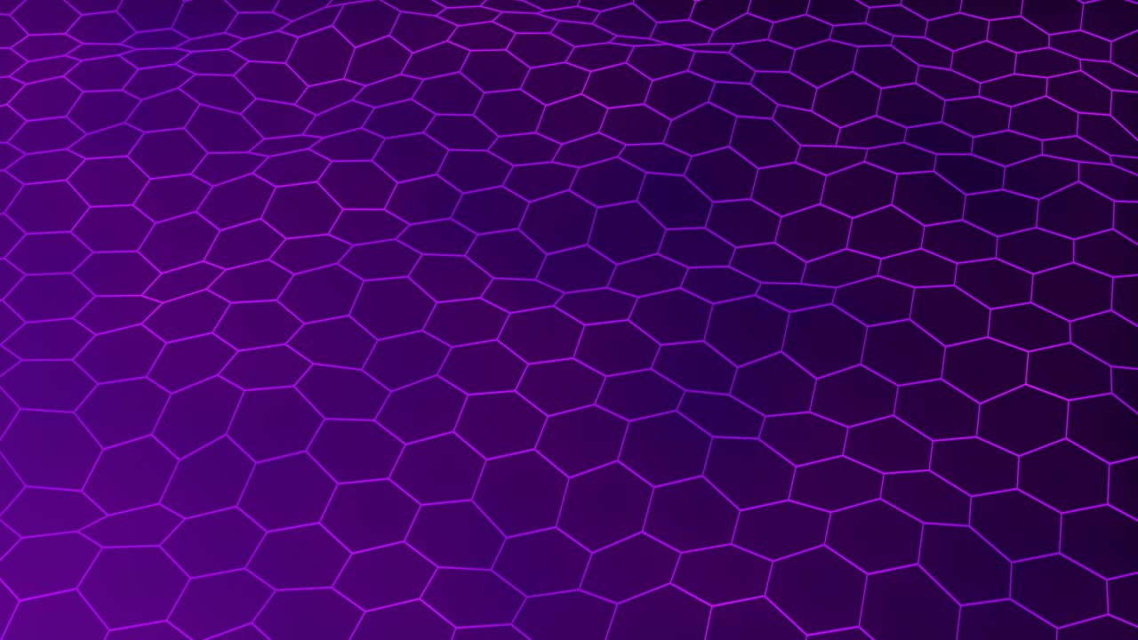 animación de video con hexágonos abstractos púrpuras, fondo ondulado geométrico.