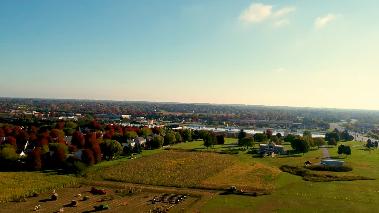 Ripresa dinamica con drone di uno splendido autunno in Illinois