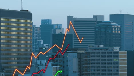 Animation-Von-Diagrammen,-Die-Sich-über-Eine-Stadtlandschaft-Bewegen