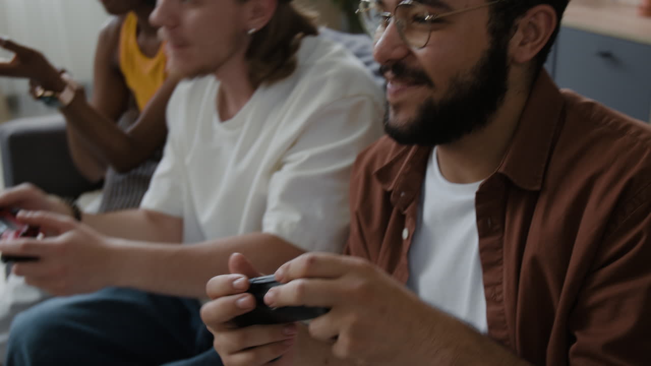 Friends enjoying a video game session
