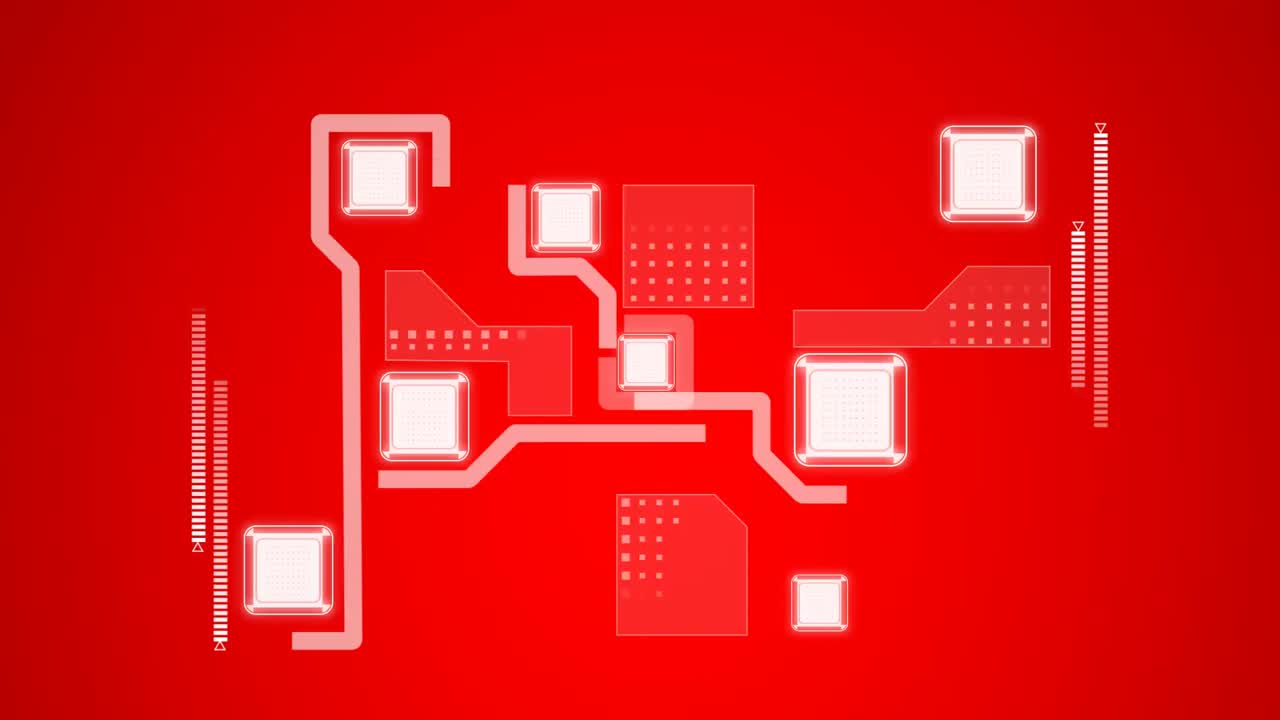 animación de la red de conexiones y procesamiento de datos sobre fondo rojo