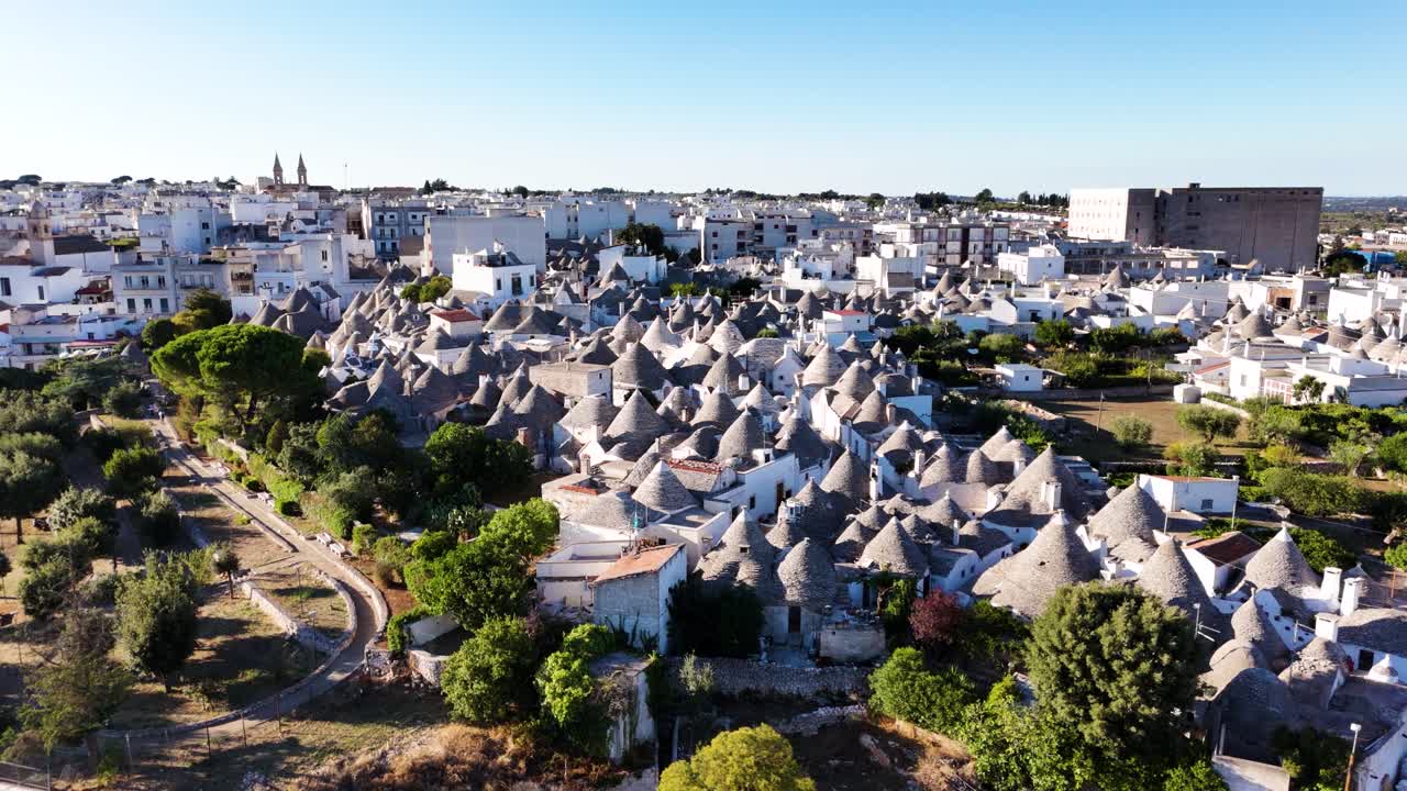 Iconic heritage township of Arbelobello, aerial drone view
