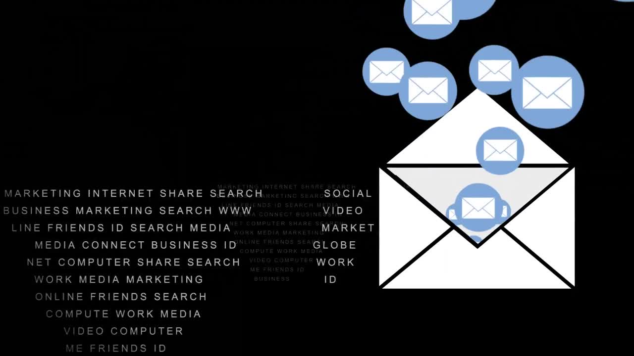 Message icons coming out of envelope against data processing