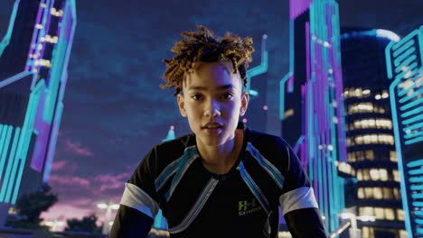 young person in urban night cityscape