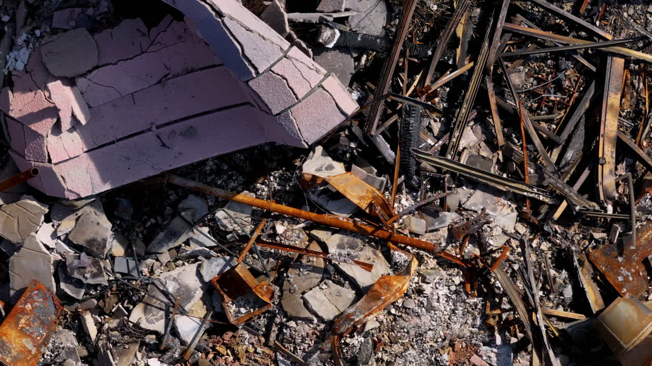 Overhead View of Building Destruction and Rubble