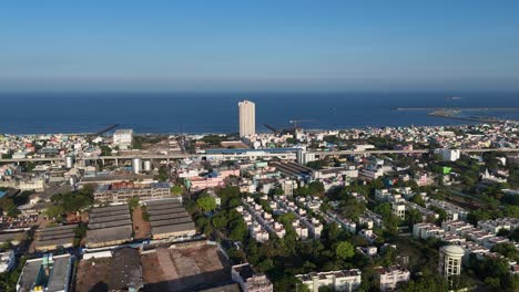 aerial drone shot of urban house located nearby north chennai