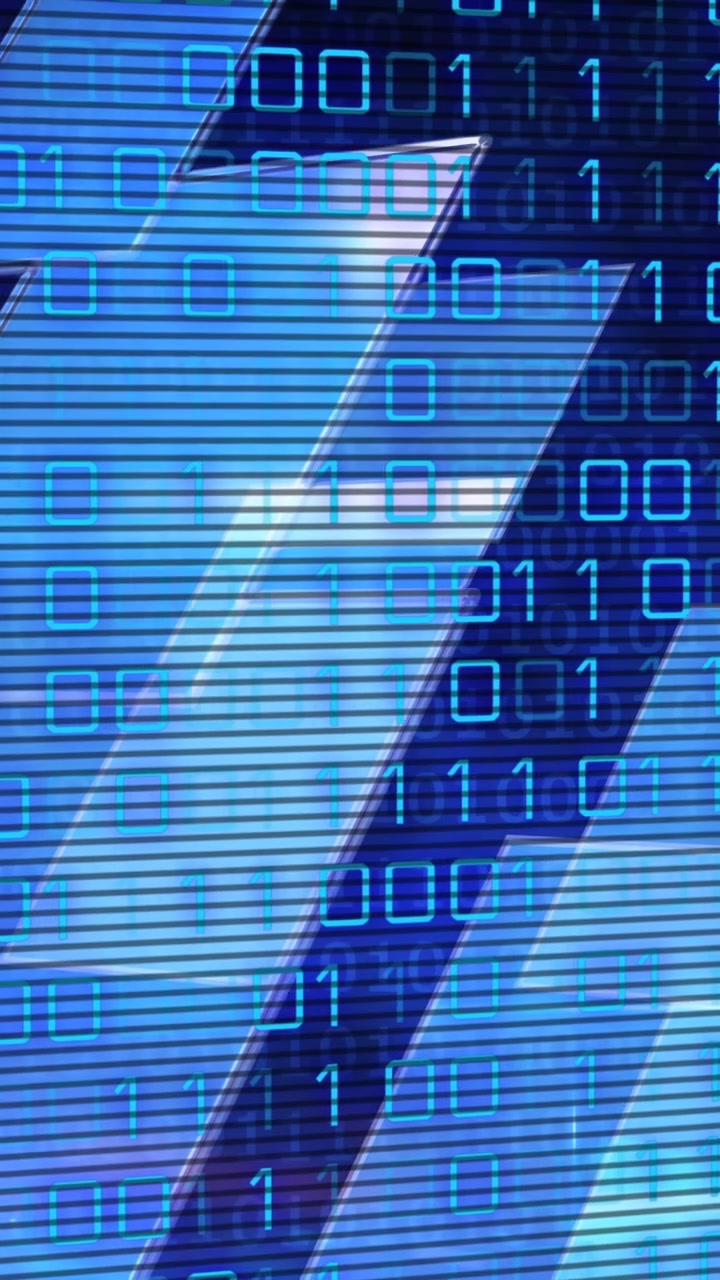Animation of data processing over dark background