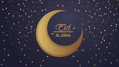 eid aladha golden lettering with crescent moon