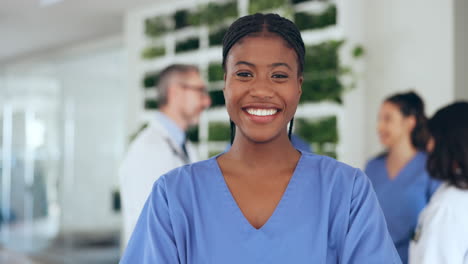 Black-woman,-doctor-and-face-with-smile