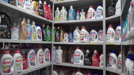 laundry detergent and cleaning supplies display