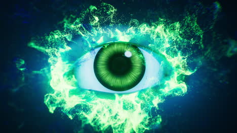 an eye in the dark with vfx particles, 3d rendering.