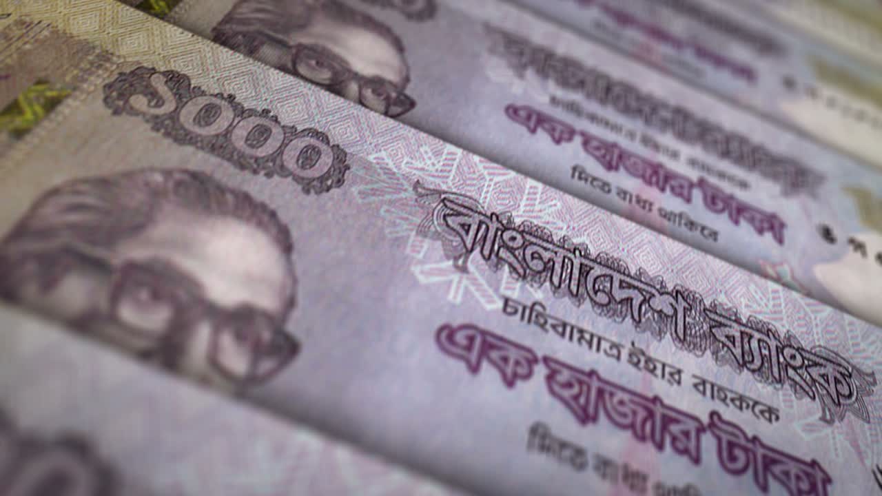 방글라데시 타카 돈 지폐 표면 루프 애니메이션