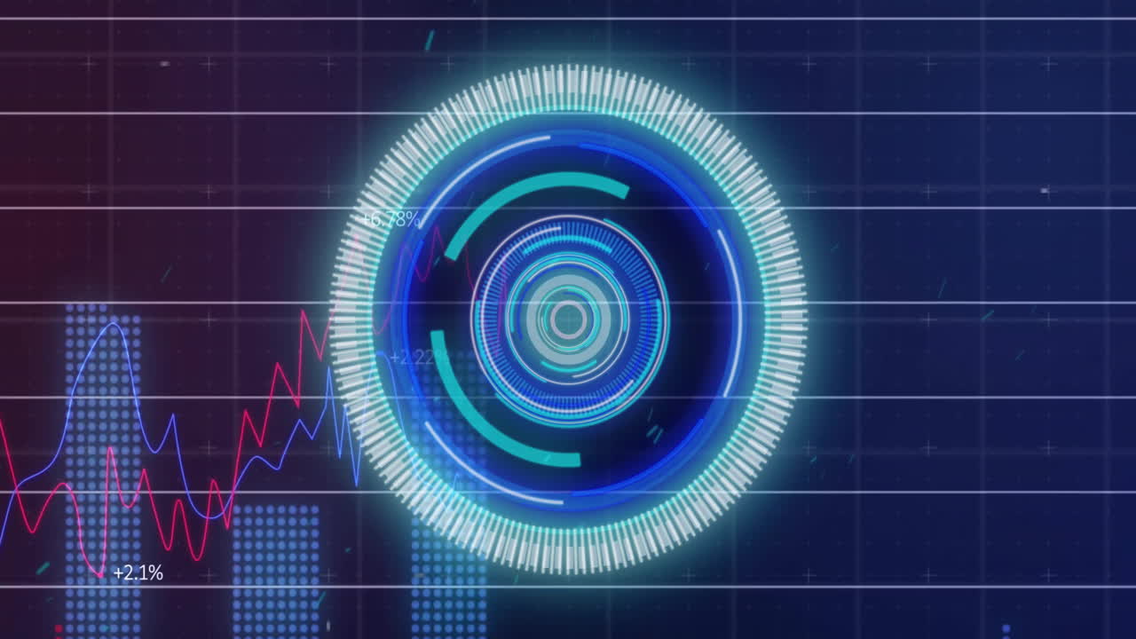 Animation of scope scanning and data processing over blue background