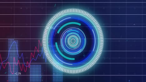 animation of scope scanning and data processing over blue background