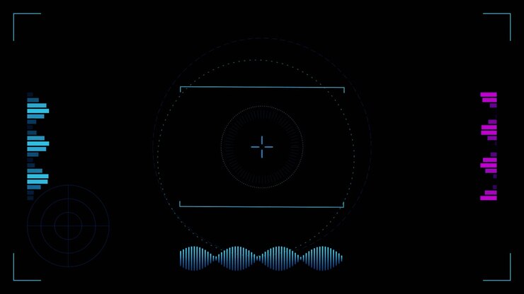 Futuristic Digital HUD Interface with Rotating Radar and Data Visualization