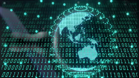 animation of binary coding digital data processing over globe