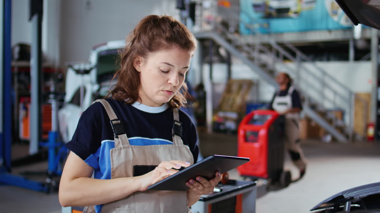 el mecánico sonriente comprueba el rendimiento del coche.
