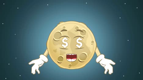 cartoon cute moon dollar eyes money with face animation with alpha matte