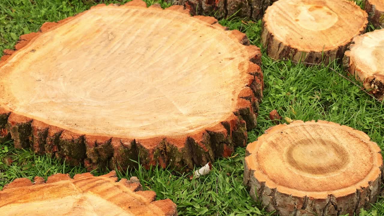 나무 절단에서 도로. 줄기 느린 동작