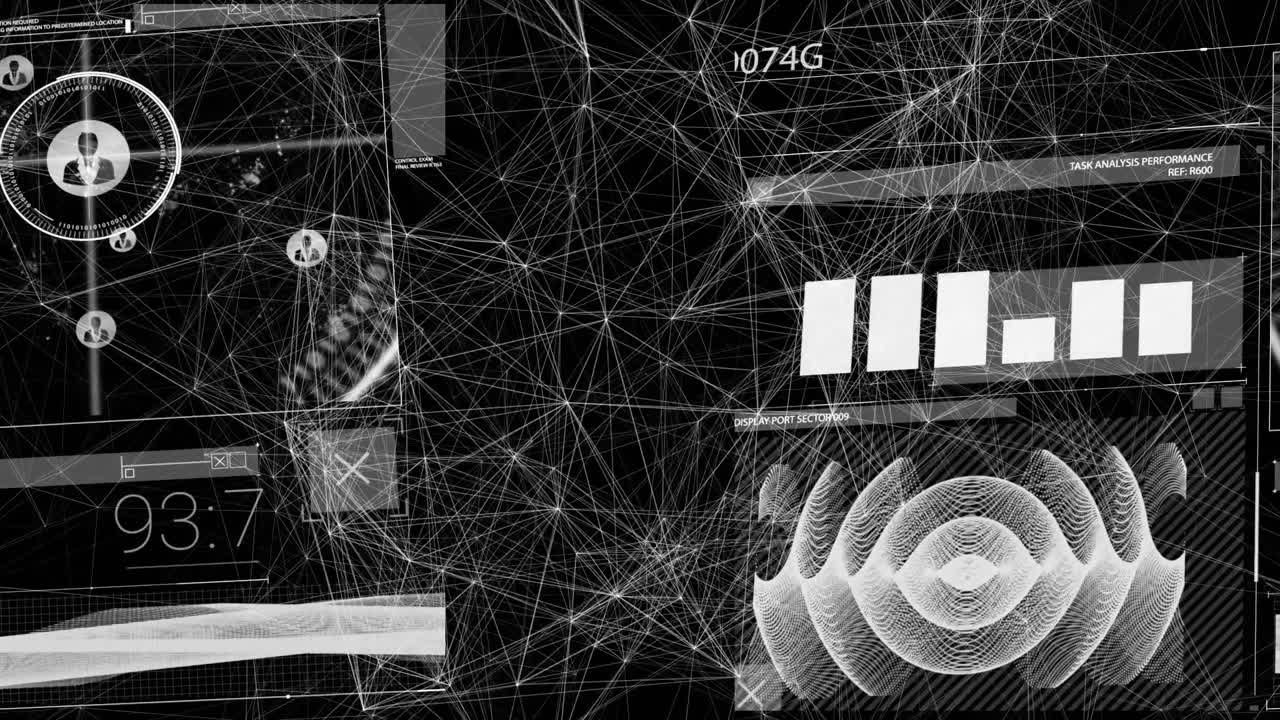 animación del procesamiento de datos sobre un fondo negro
