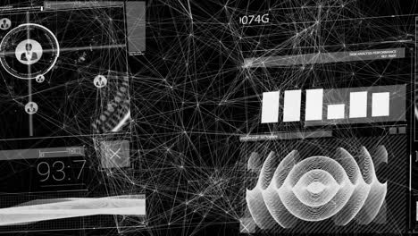 Animation of data processing over black background
