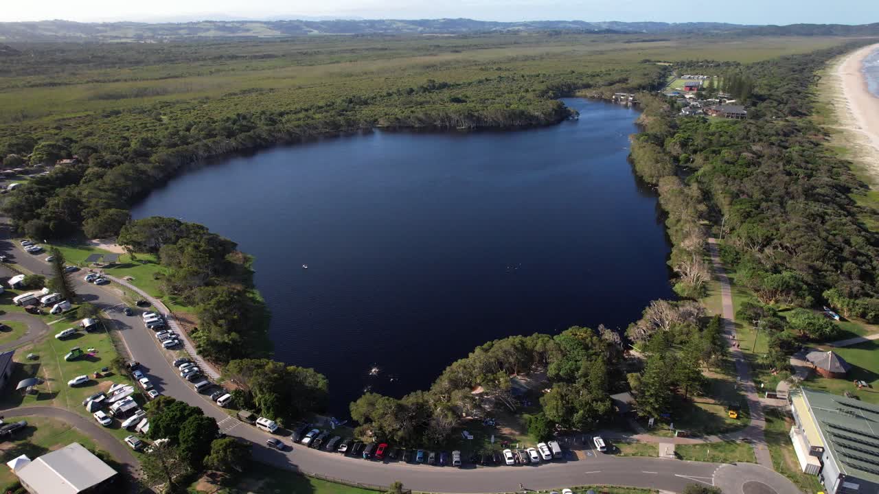 Lake Ainsworth In Lennox Head, NSW, Australia - Aerial Shot