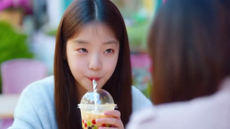 young girl enjoying bubble tea