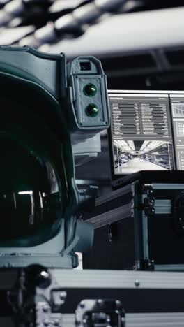 vertical video chroma key tablet in orbital station surrounded by high tech gear