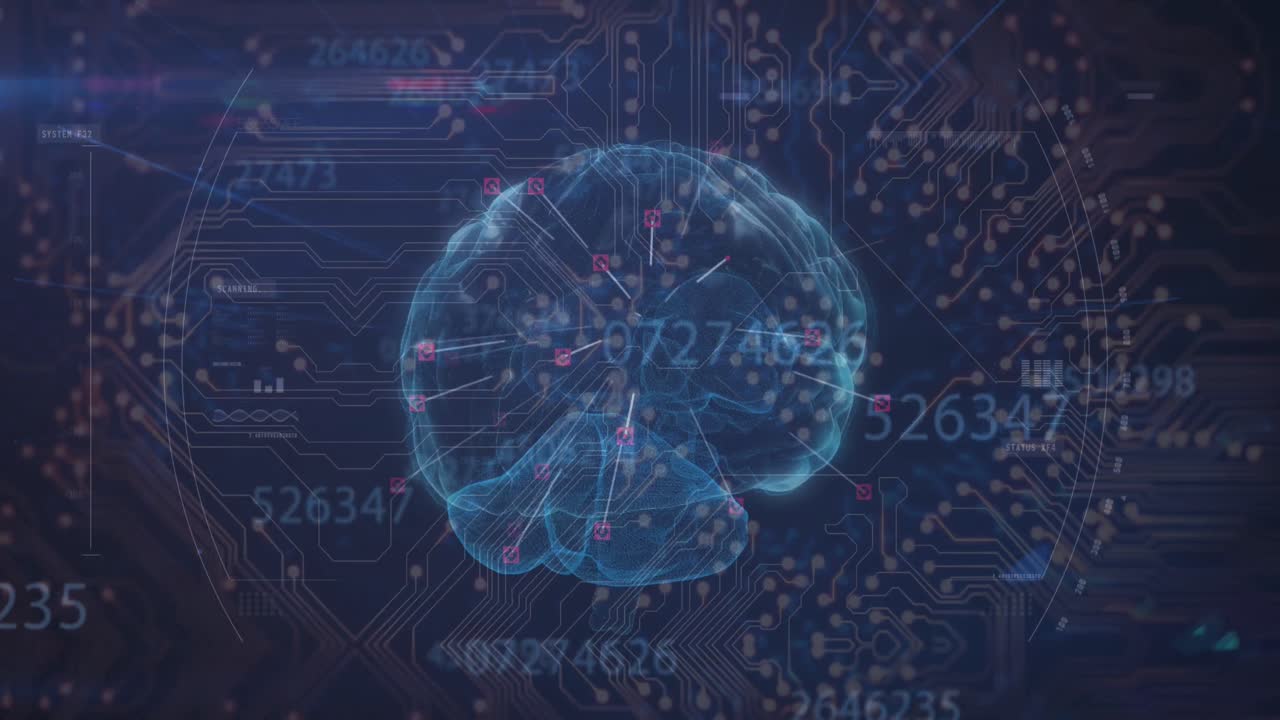 어두운 배경에서 데이터 처리의 애니메이션