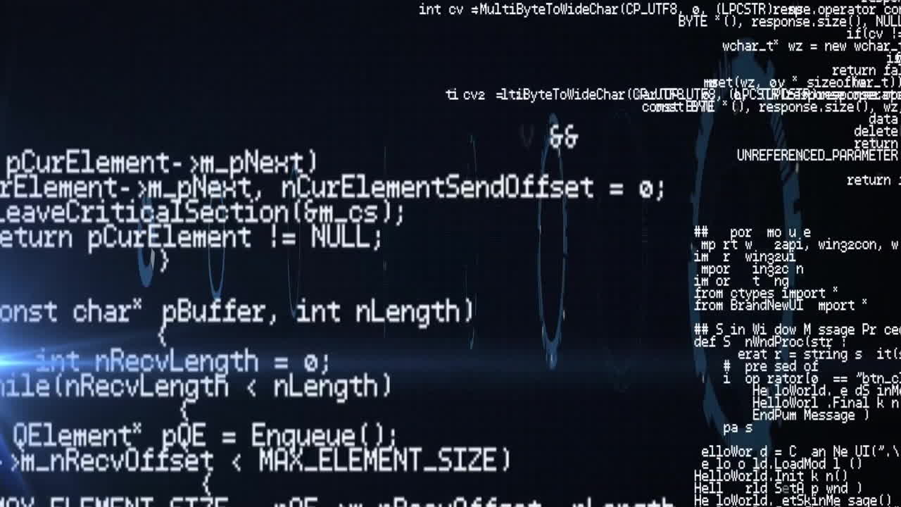 Animation of data processing over black background