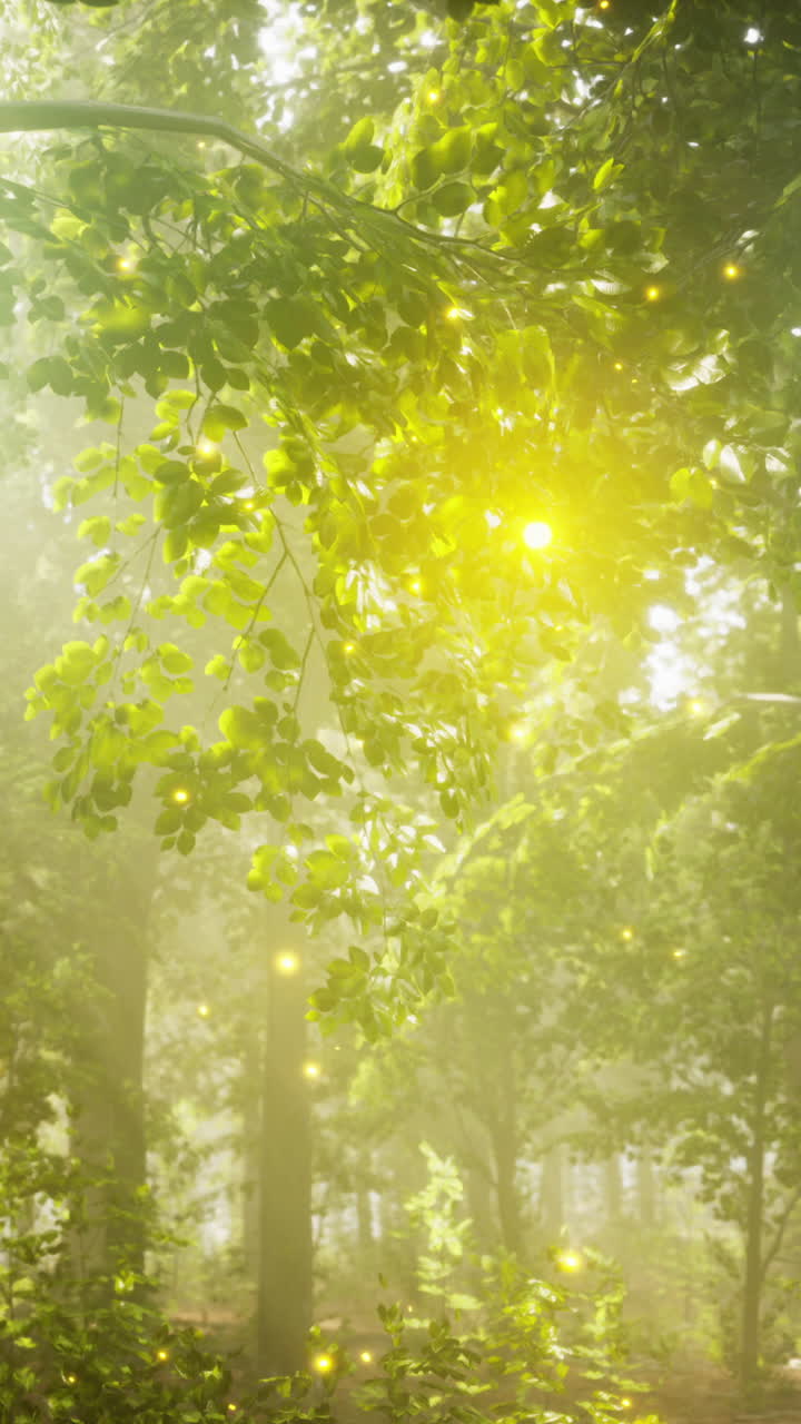 빛나는 반불이 있는 마법의 숲