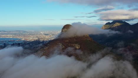 cap town aerial shot during sunset over mountains