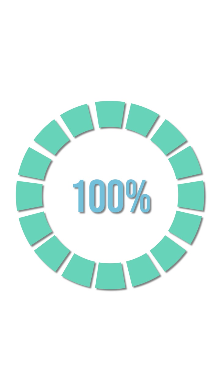 Circular progress bar animation incrementing from 16% to 100% over 8 seconds with smooth transitions