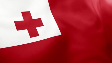 realistic animation of tongan national flag waving gently. red field white canton with red couped cross. seamless loop for national pride themes tonga