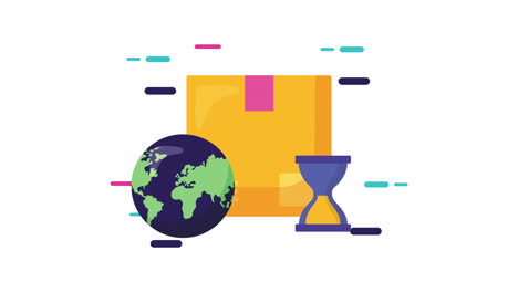 logistische dienstleistungsanimation mit kiste und planet