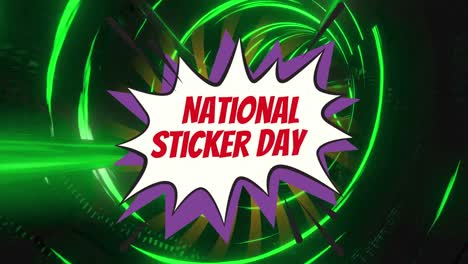 Animation-of-national-sticker-day-over-crack-and-tunnel-with-neon-lights