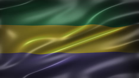 the flag of gabonese republic, full frame, front view, glossy, fluttering, elegant silky texture, waving in the wind, realistic 4k cg animation, sleek, movie-like look, seamless loop-able