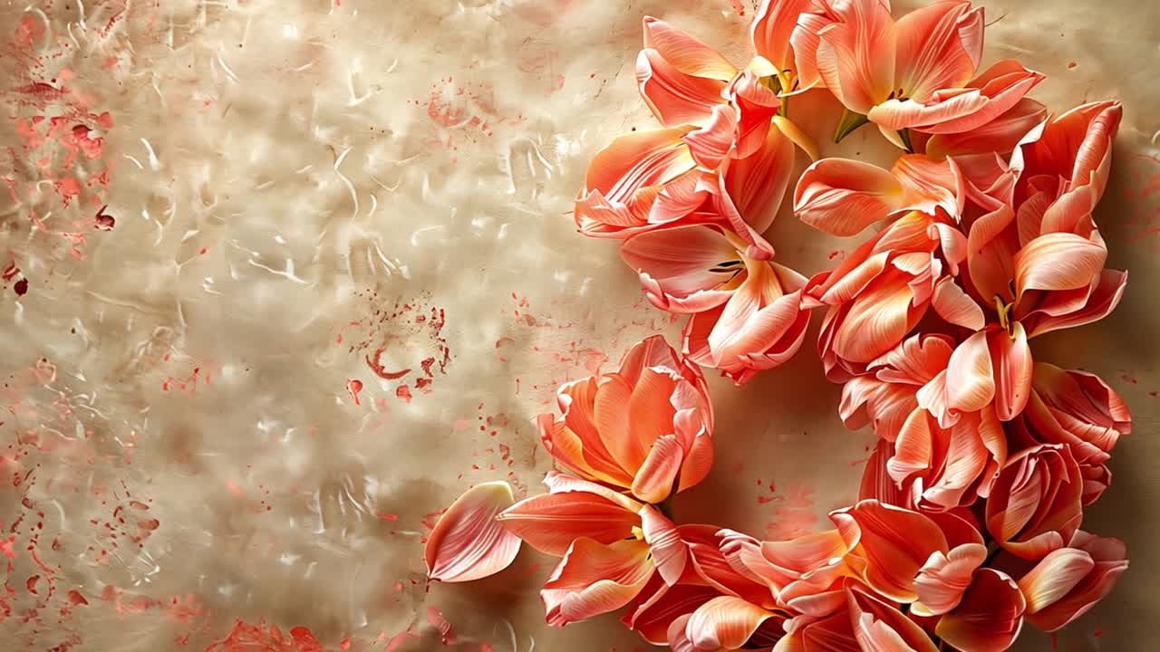 Elegant Peach and Coral Tulips on Textured Beige Background