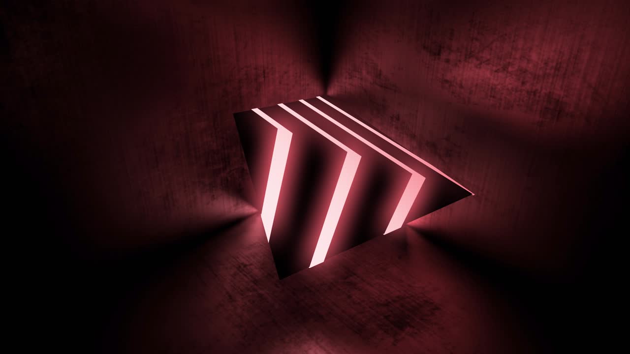 Red neon triangle shape with glowing abstract of light and futuristic design - 4K loop
