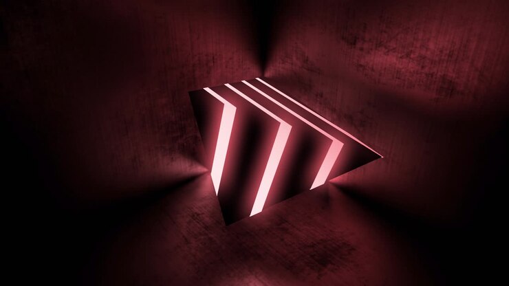Red neon triangle shape with glowing abstract of light and futuristic design - 4K loop