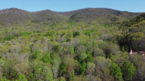 Black-Mountain,-NC,-Asheville,-NC,-mountains-in-spring-with-church-in-shot