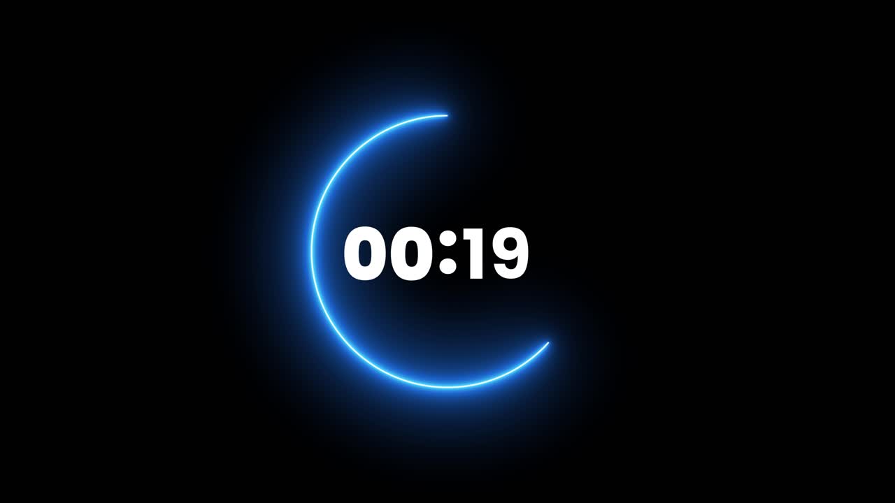 30 Second Blue Neon Countdown Timer on Black Background
