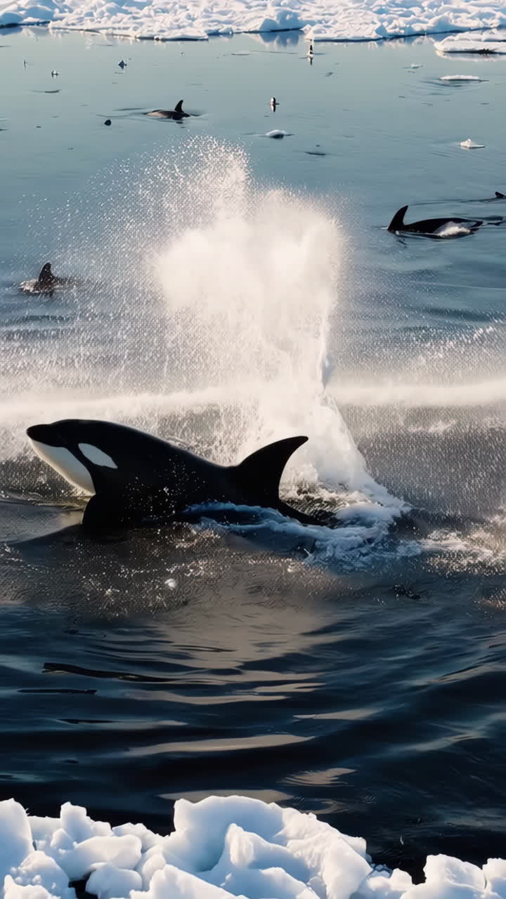 Orcas in the Antarctic Ice