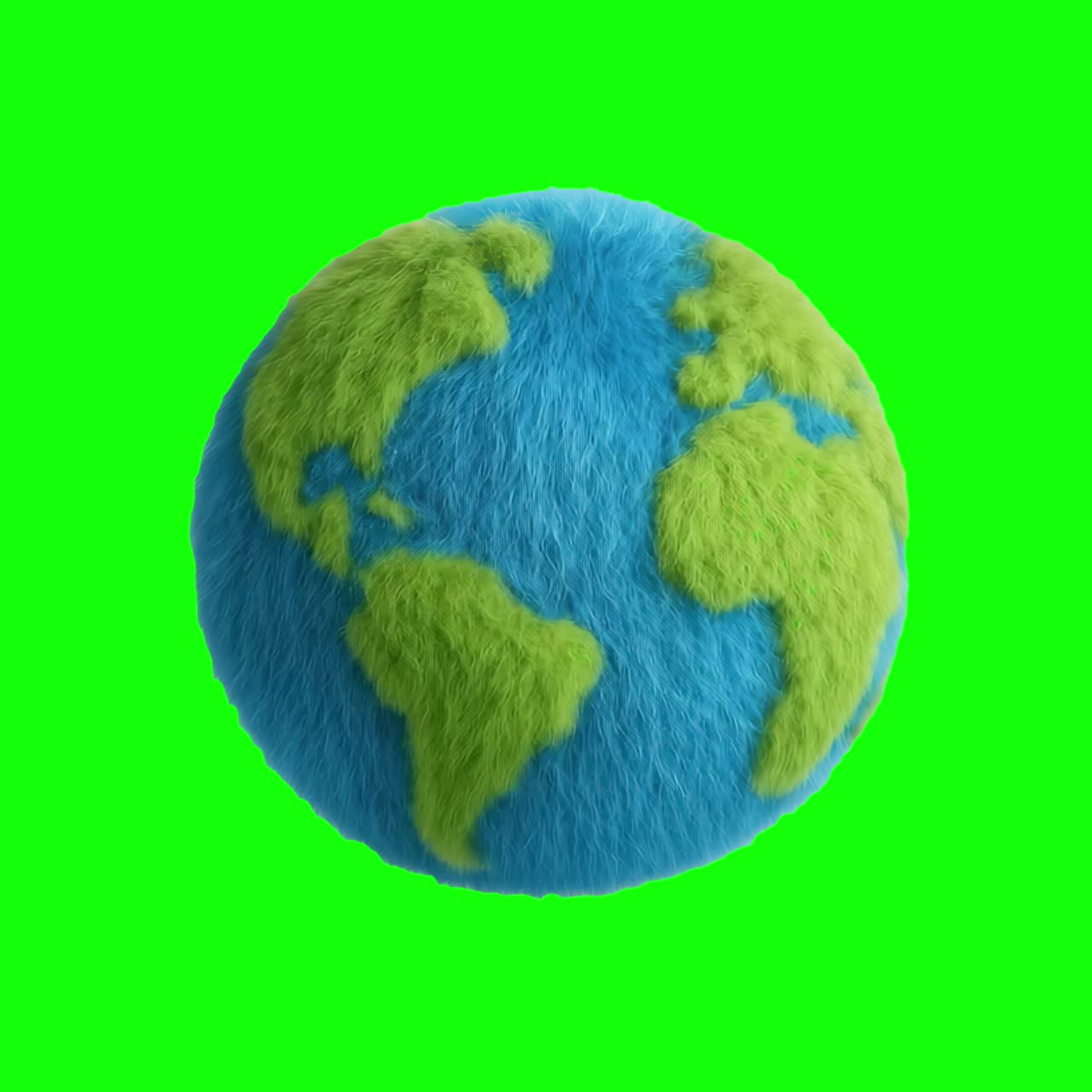 Furry globe animation, transparent 4K video, green screen