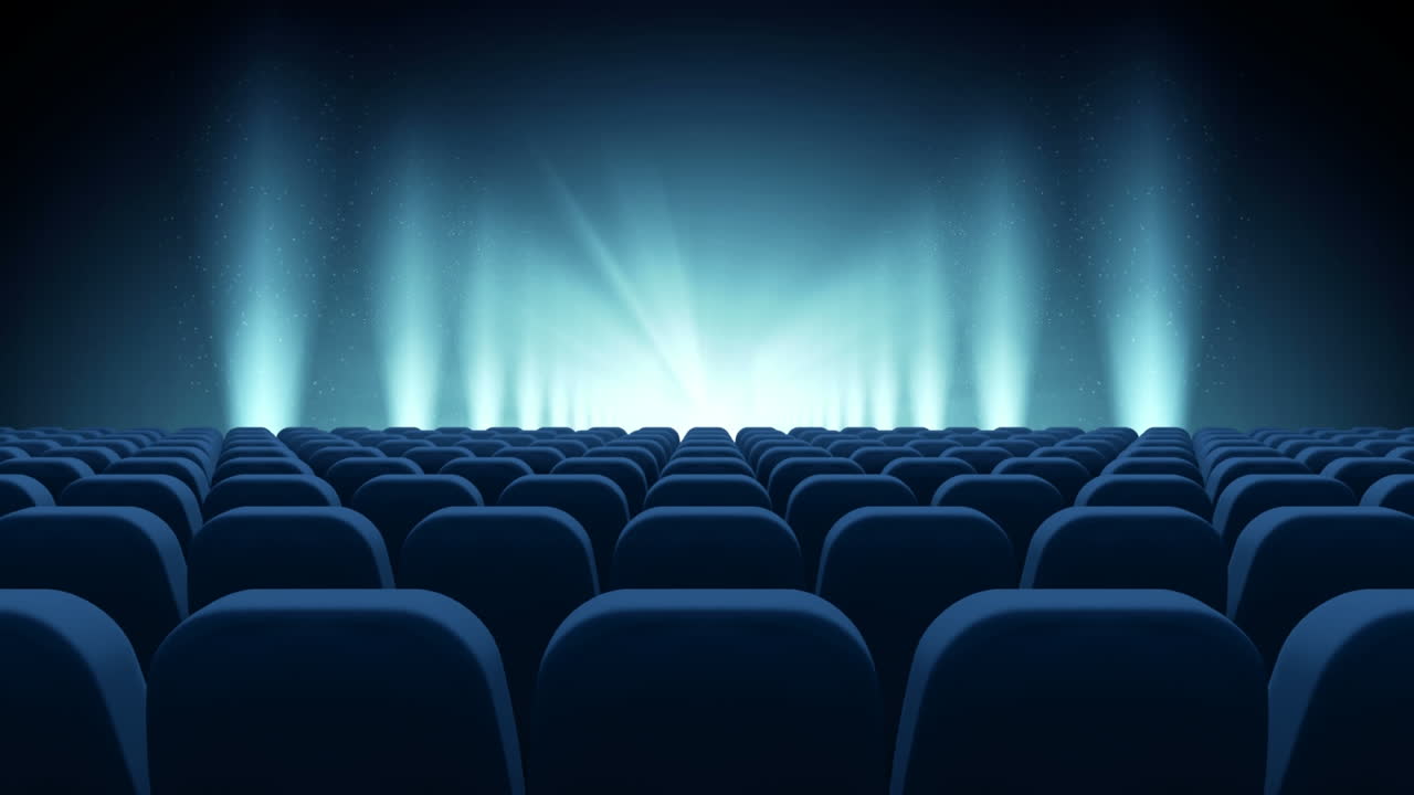 asientos frente al video del escenario azul