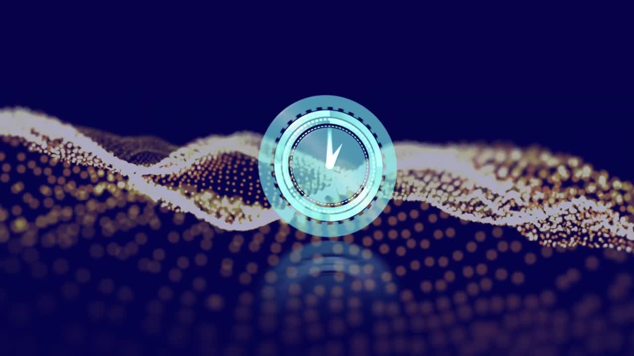 어두운 파란색 배경에 시계와 파도의 애니메이션