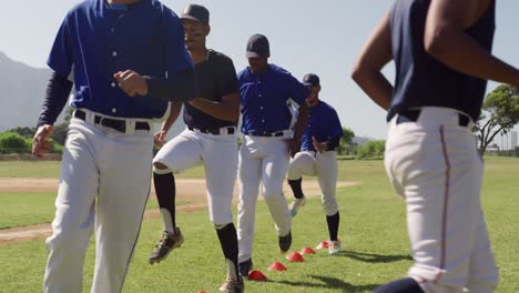 baseball players training before playing