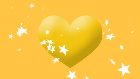 animation of white stars falling over yellow heart emoji on yellow background